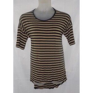 LULAROE Black Striped Sz Large Stretchy Oversized Roomy High Low Tee Shirt